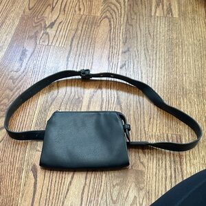 Black Leather Womens  Belt Bag